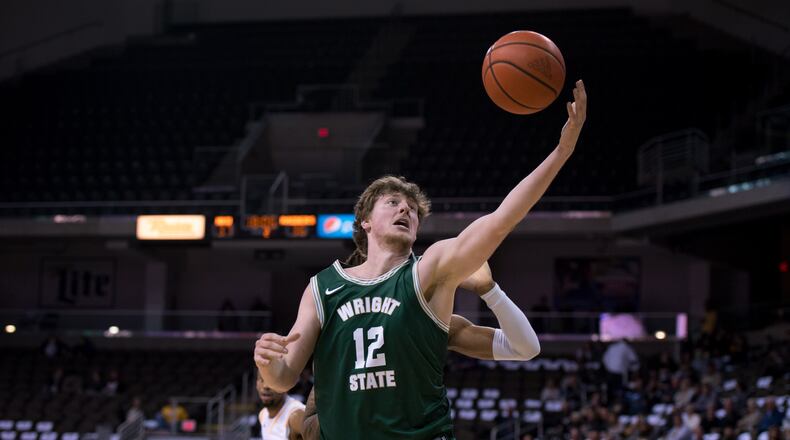 Wright State freshman A.J. Braun corrals a rebound at Northern Kentucky on Jan. 25, 2022. Joseph Craven/Wright State Athletics