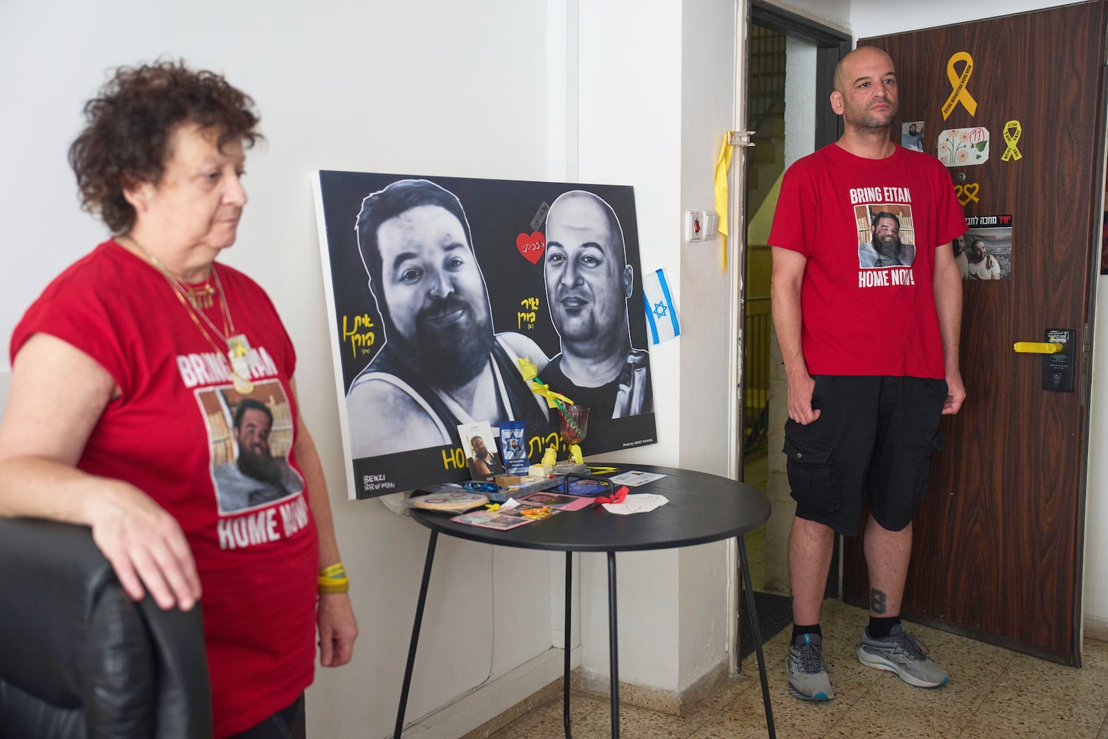 Freed Israeli hostage Iair Horn and his mother, Ruty Chmiel Strum, pose for a photograph in Kfar Saba, Israel, on Sunday, July 27, 2025. (AP Photo/Ariel Schalit)