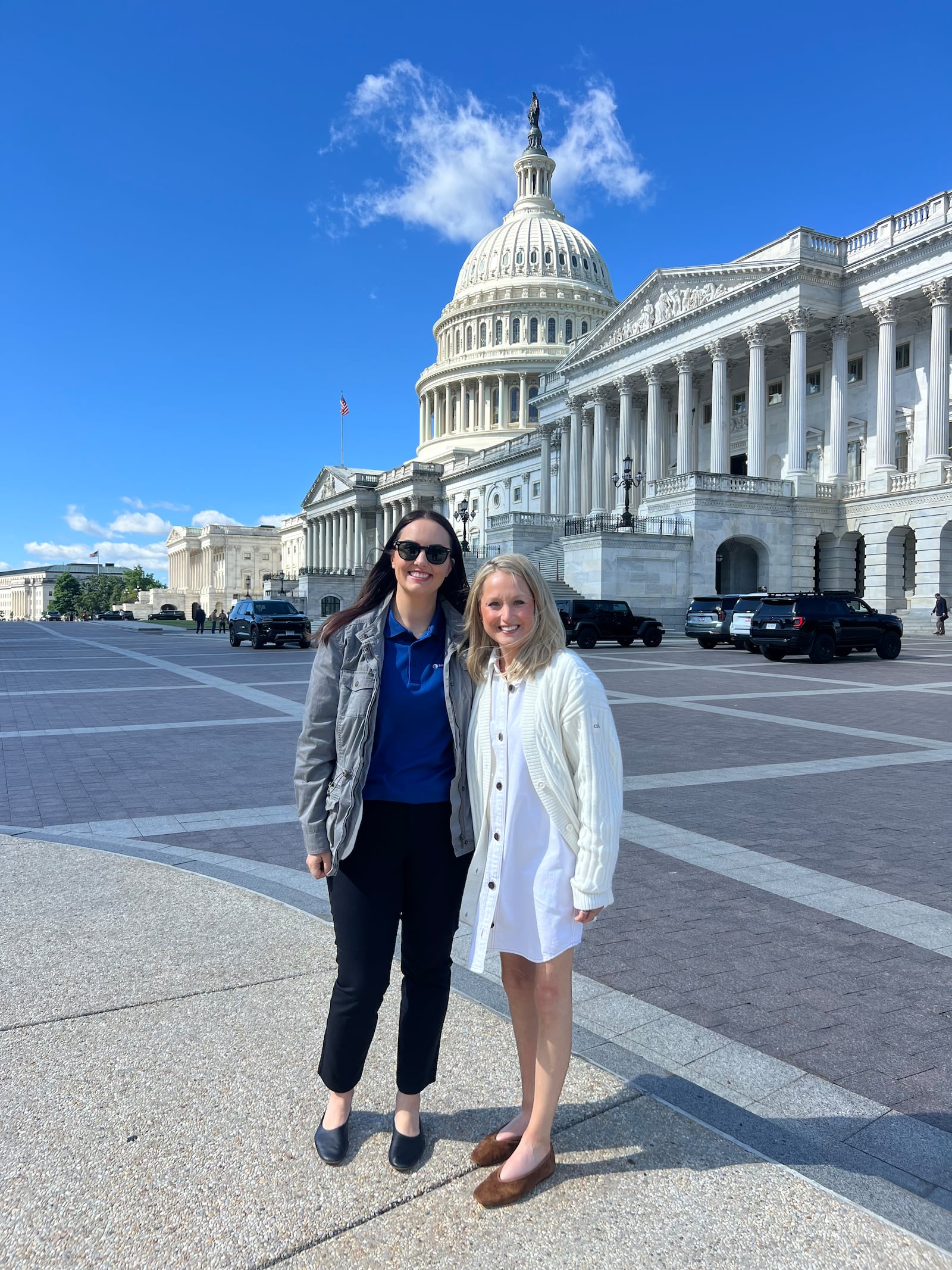 Pi Beta Phi sorority sisters Megan Schultz, left, of Columbus, and Jessica Hause of Franklin stand outside the U.S. Capitol during their recent trip to Washington, D.C., to advocate living organ donations and Medicaid funding. CONTRIBUTE