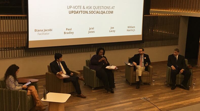Candidates debate Dayton Public Schools issues Monday at a forum hosted by UpDayton and YWCA Dayton at the downtown library. JEREMY P. KELLEY / STAFF