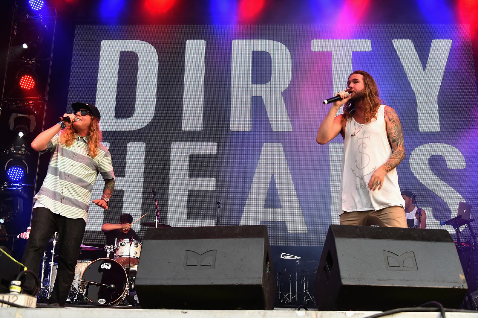 DOVER, DE - JUNE 20:  Musicians Dustin Bushnell (L) and Jared Watson of Dirty Heads perform onstage during day 3 of the Firefly Music Festival on June 20, 2015 in Dover, Delaware.  (Photo by Theo Wargo/Getty Images for Firefly)