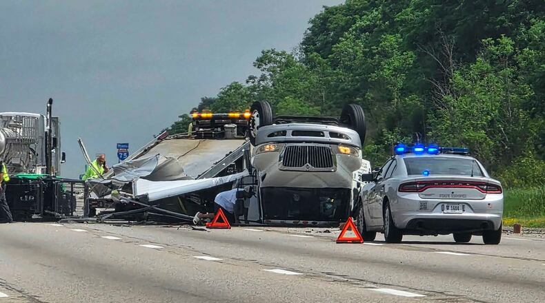 A crash is blocking three right lanes on Wednesday morning, June 18, 2025, on Interstate-75 northbound just north of the Middletown exit. NICK GRAHAM/STAFF