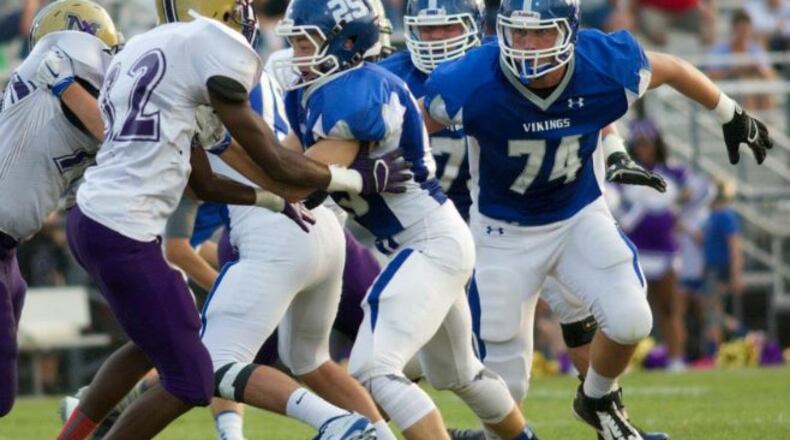 Miamisburg High School offensive lineman Cody Lamb (74) has verbally committed to the University of Cincinnati. CONTRIBUTED PHOTO