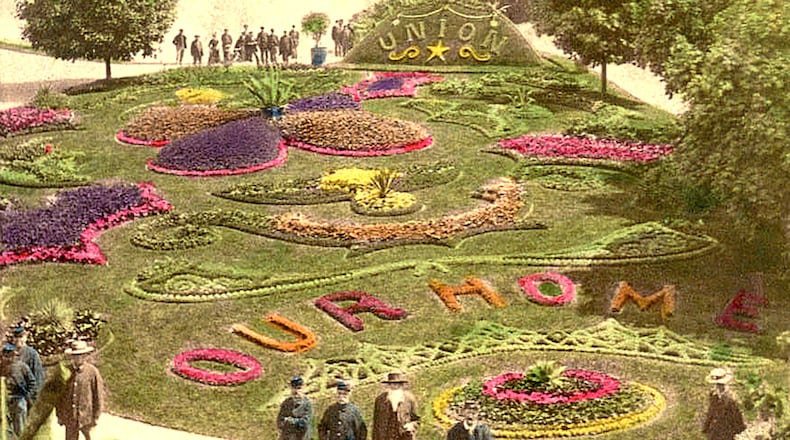 Union Civil War veterans created colorful floral designs on the grounds of the National Home for Disabled Volunteer Soldiers, now known as the Dayton VA Medical Center. PHOTO COURTESY OF THE DAYTON VA ARCHIVES