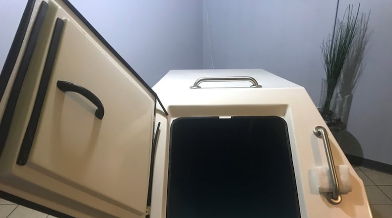 Gravity Spa’s flotation tank is a large vat filled with 1,000 pounds of Epsom salt and just under a foot of 93.5-degree water. ALEX PERRY/CONTRIBUTED