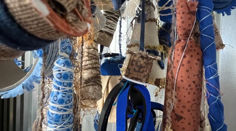 Joy Hoop, Detail of "Proceed with Caution", Broken fan, fibers, and found materials, 2025