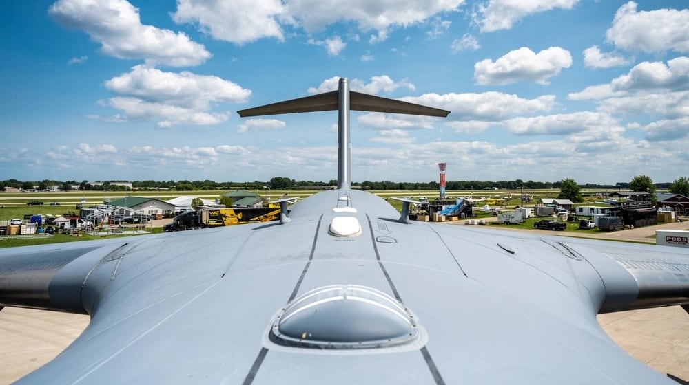 A view from the top of a C-17 Globemaster, assigned to the 445th Airlift Wing, Wright-Patterson Air Force Base, at the Experimental Aircraft Association AirVenture airshow in Oshkosh, Wis., July 19, 2024. Air Force photo by Daniel Peterson.