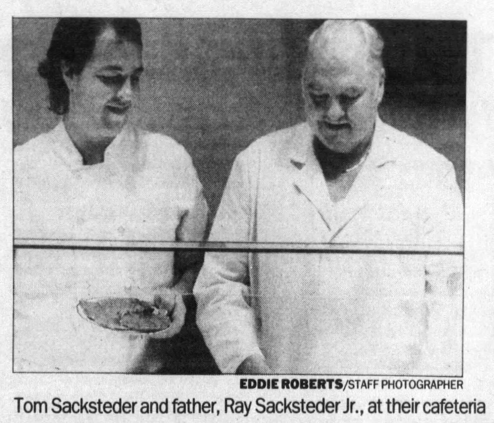 Tom Sacksteder and father, Ray Sacksteder Jr. at the cafeteria. DAYTON DAILY NEWS ARCHIVES 1988.