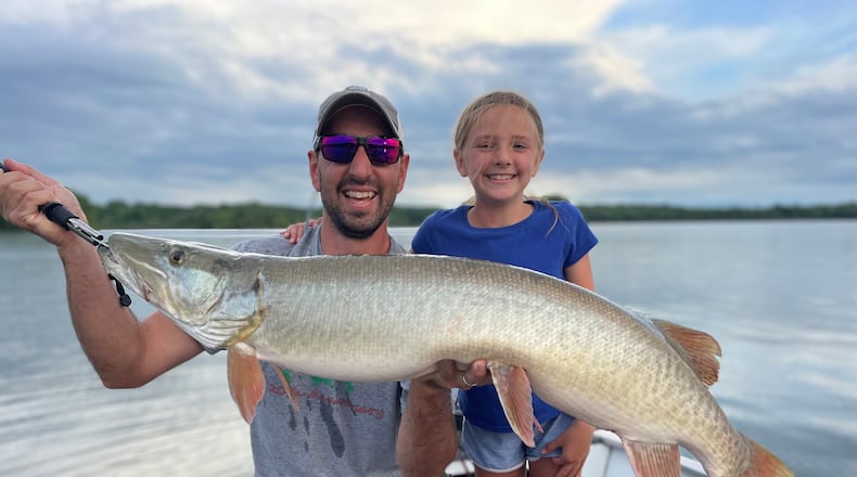 Mike Porto and daughter, Audrey Porto, 7, with a 45" muskie she caught at C.J Brown Reservoir. MIKE PORTO/CONTRIBUTED