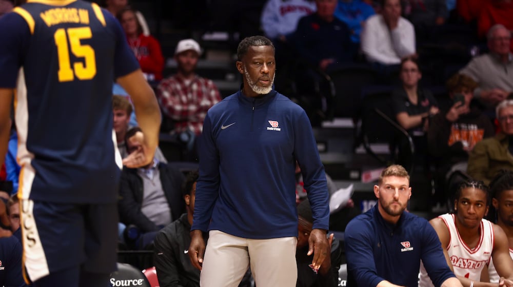 Dayton's Anthony Grant coaches during a game against East Tennessee State on Tuesday, Dec. 2, 2025, at UD Arena. David Jablonski/Staff