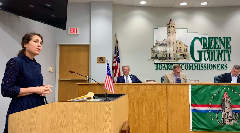 Greene County Juvenile Court Judge Amy Lewis speaks at the Greene County Commission meeting Thursday, Oct. 3, 2024. LONDON BISHOP/STAFF