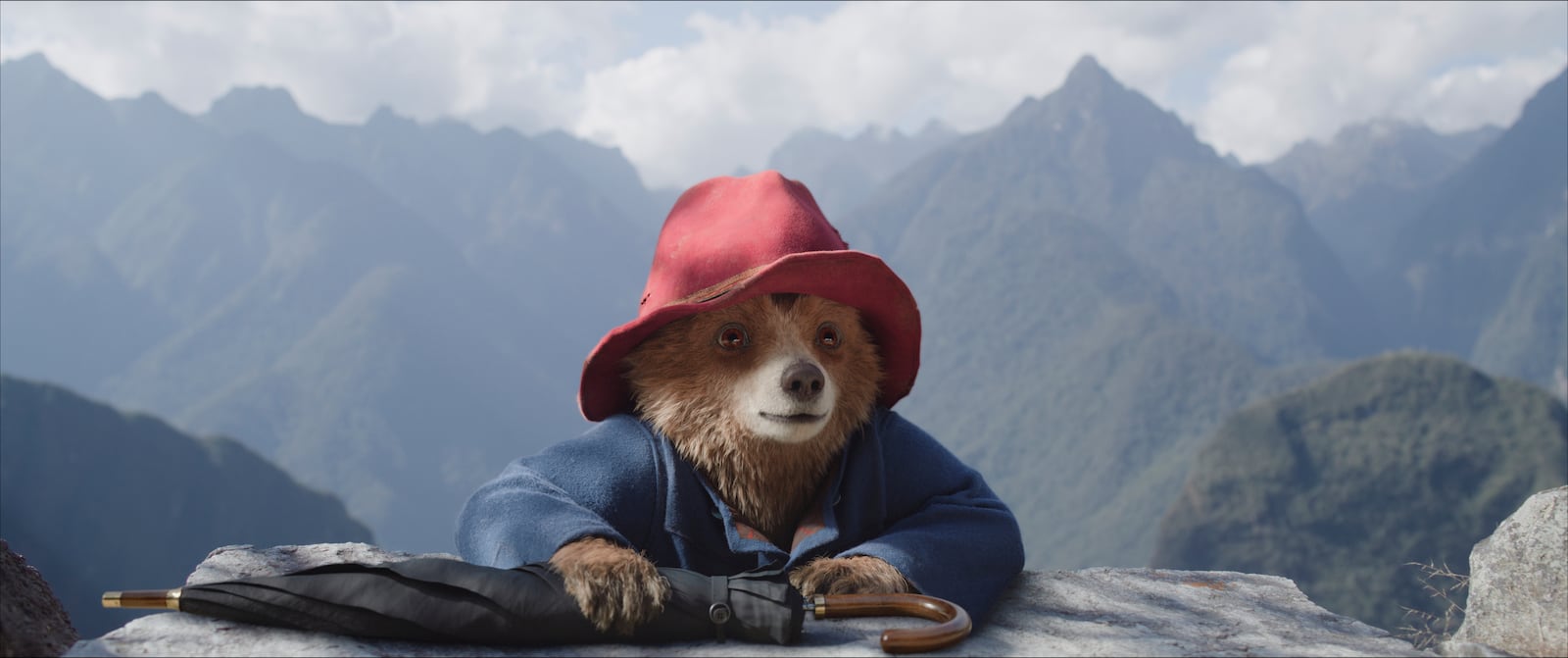 This image released by Sony Pictures shows the character Paddington, voiced by Ben Whishaw, in a scene from "Paddington in Peru." (Sony Pictures via AP)