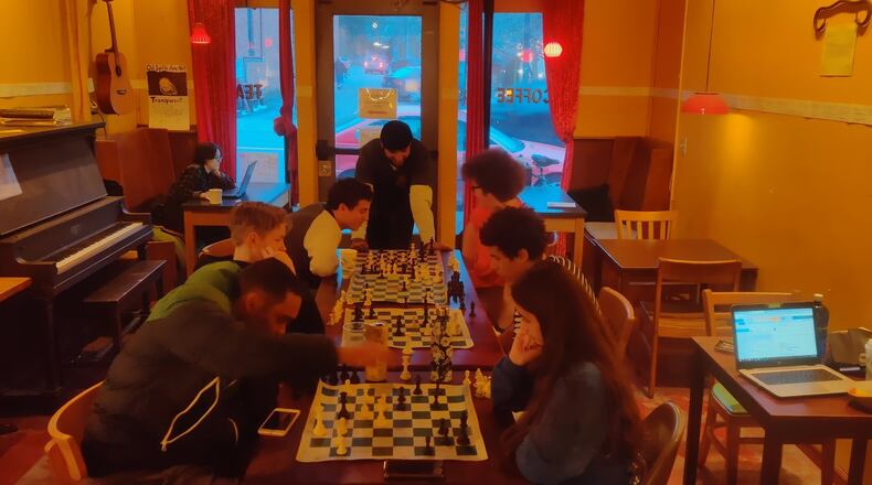 The Yellow Springs Kings practice with Mister Omar at a coffee shop in Yellow Springs. CONTRIBUTED