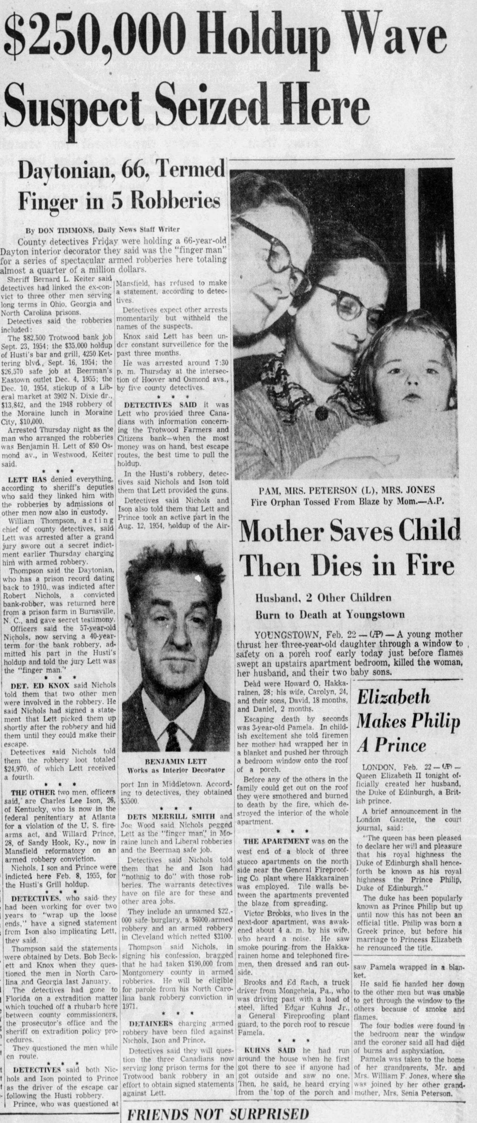 Dayton Daily News front page of Feb. 22, 1957.
