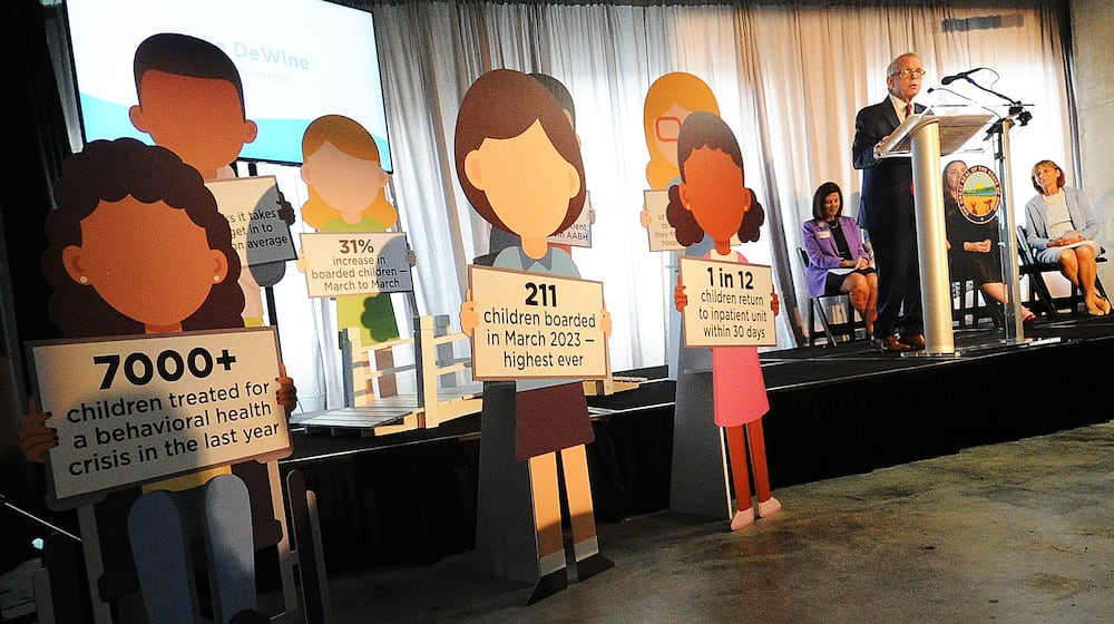 File - Ohio Gov. Mike DeWine speaking at the Dayton Children's Hospital groundbreaking of its new mental and behavioral health building Monday, May 8, 2023. The state of Ohio recently announced it is requesting additional, regional providers to contract with the state to provide mobile response stabilization services for youth under 21 who are experiencing a mental health crisis. DeWine, in his 2024 State of the State address, said those mobile response services should be made available statewide. Currently, those services are available in 47 of Ohio's 88 counties. MARSHALL GORBY\STAFF FILE