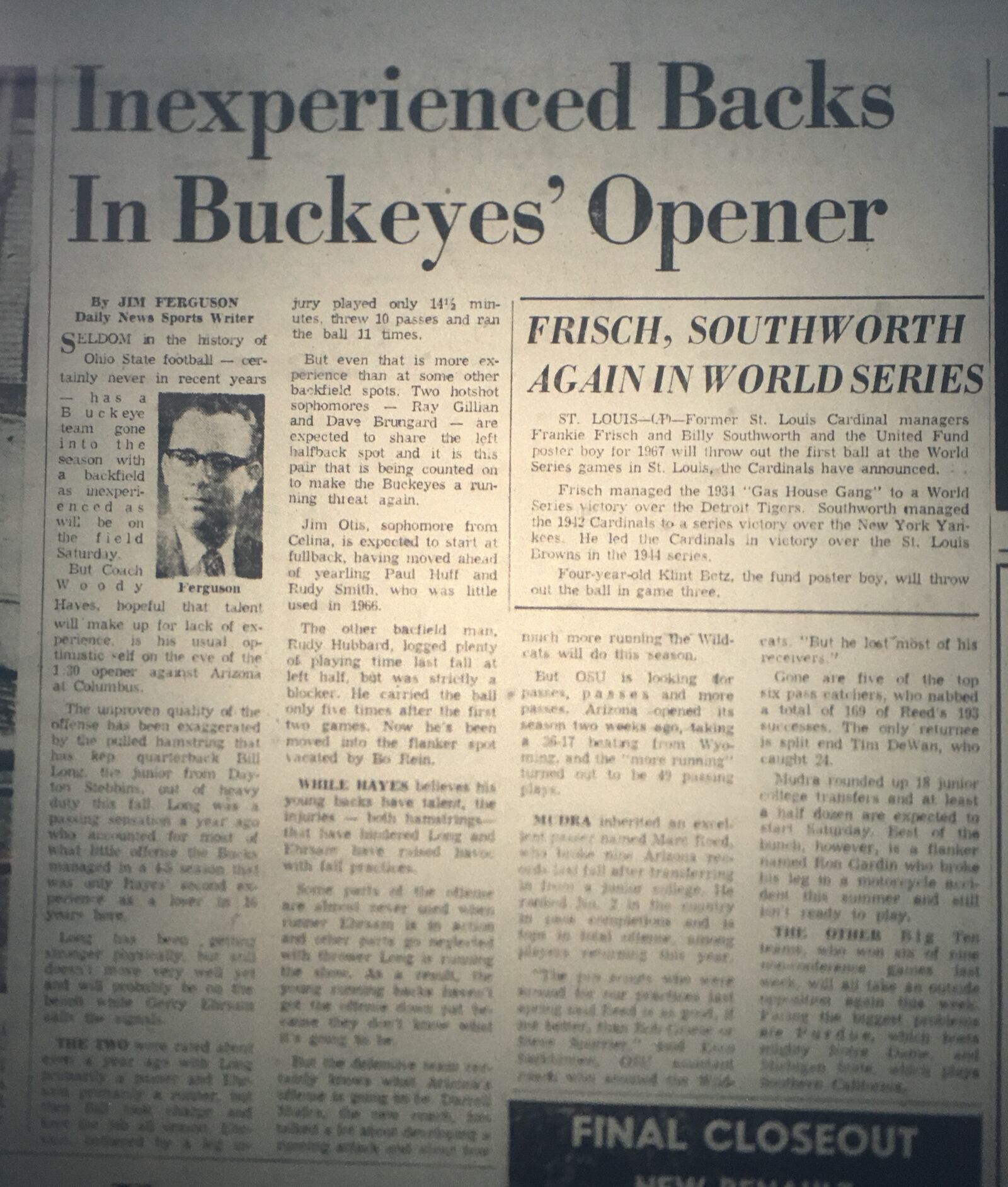 Woody Hayes' Buckeyes prepared to start the season against Arizona with a Dayton native ailing at quarterback.
