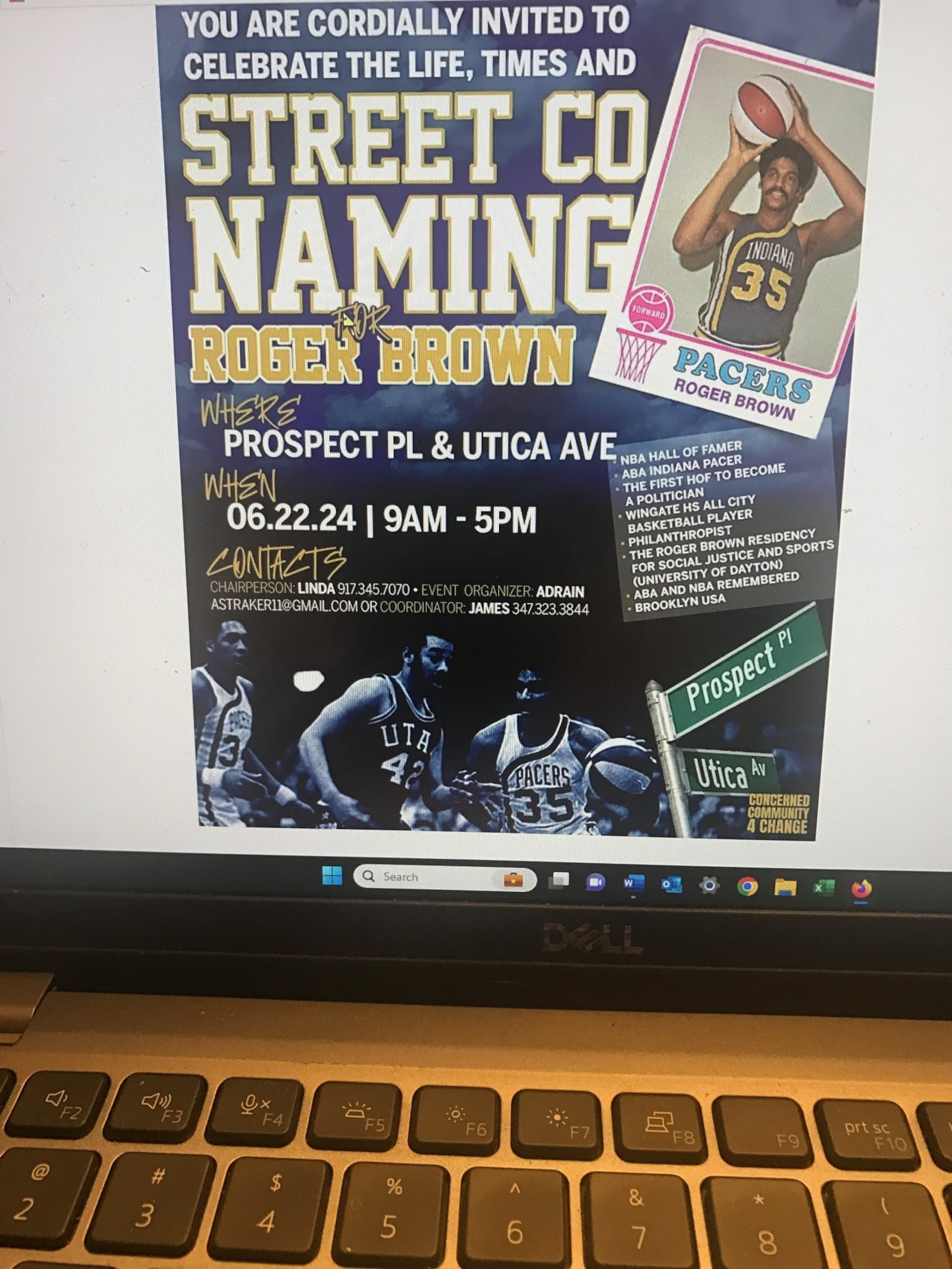 Street naming poster promoting the June 22 celebration of the life and times of Roger Brown. The day will be highlighted with the naming of a Brooklyn street in his honor. CONTRIBUTED