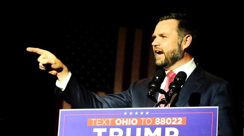 J.D. Vance speaks at a rally in Middletown on July 22, 2024. MARSHALL GORBY, STAFF