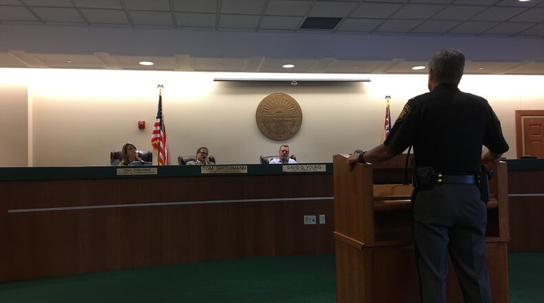 Warren County Sheriff Larry Sims is shown during a 2017 meeting with the county commissioners on a new jail. Today, Sims expressed impatience with progress on the project during a meeting with the commissionenrs and the new architect on the job. STAFF / LAWRENCE BUDD