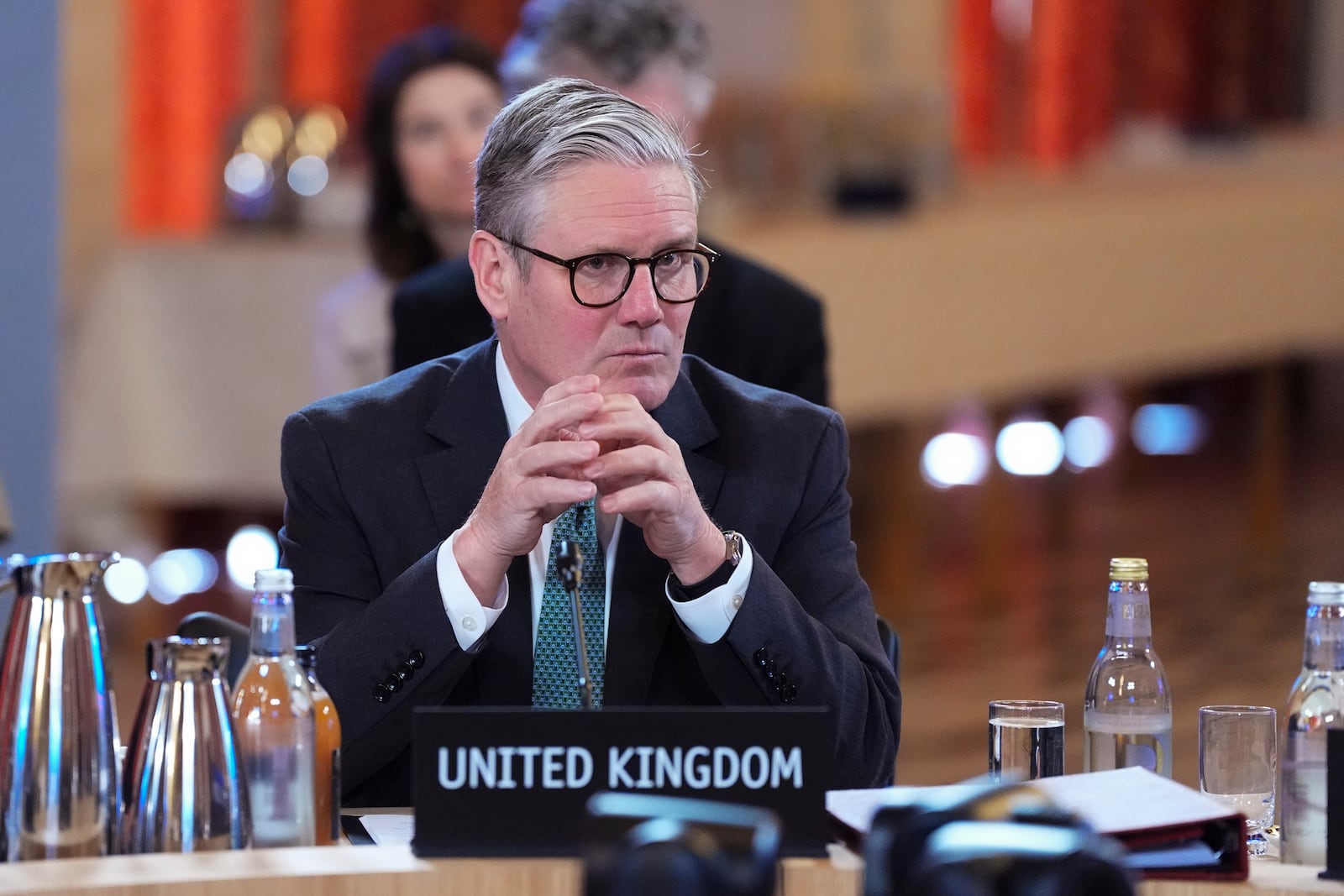 Britain's Prime Minister Keir Starmer listens, during a meeting of the Joint Expeditionary Force (JEF) in Oslo, Friday, May 9, 2025. (Lise Åserud/NTB Scanpix via AP)