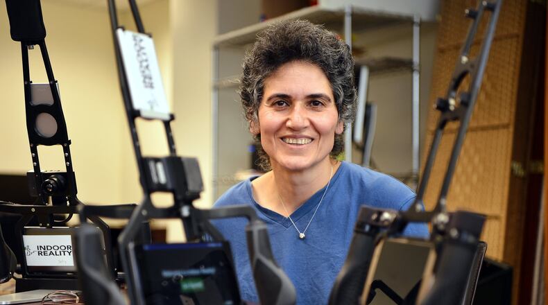 Avideh Zakhor, a UC Berkeley electrical engineering/computer science professor and founder of Indoor Reality, on Monday, May 15, 2017 in Berkeley, Calif. with some of the equipment the company has created to map the interiors of buildings. (Kristopher Skinner/Bay Area News Group/TNS)