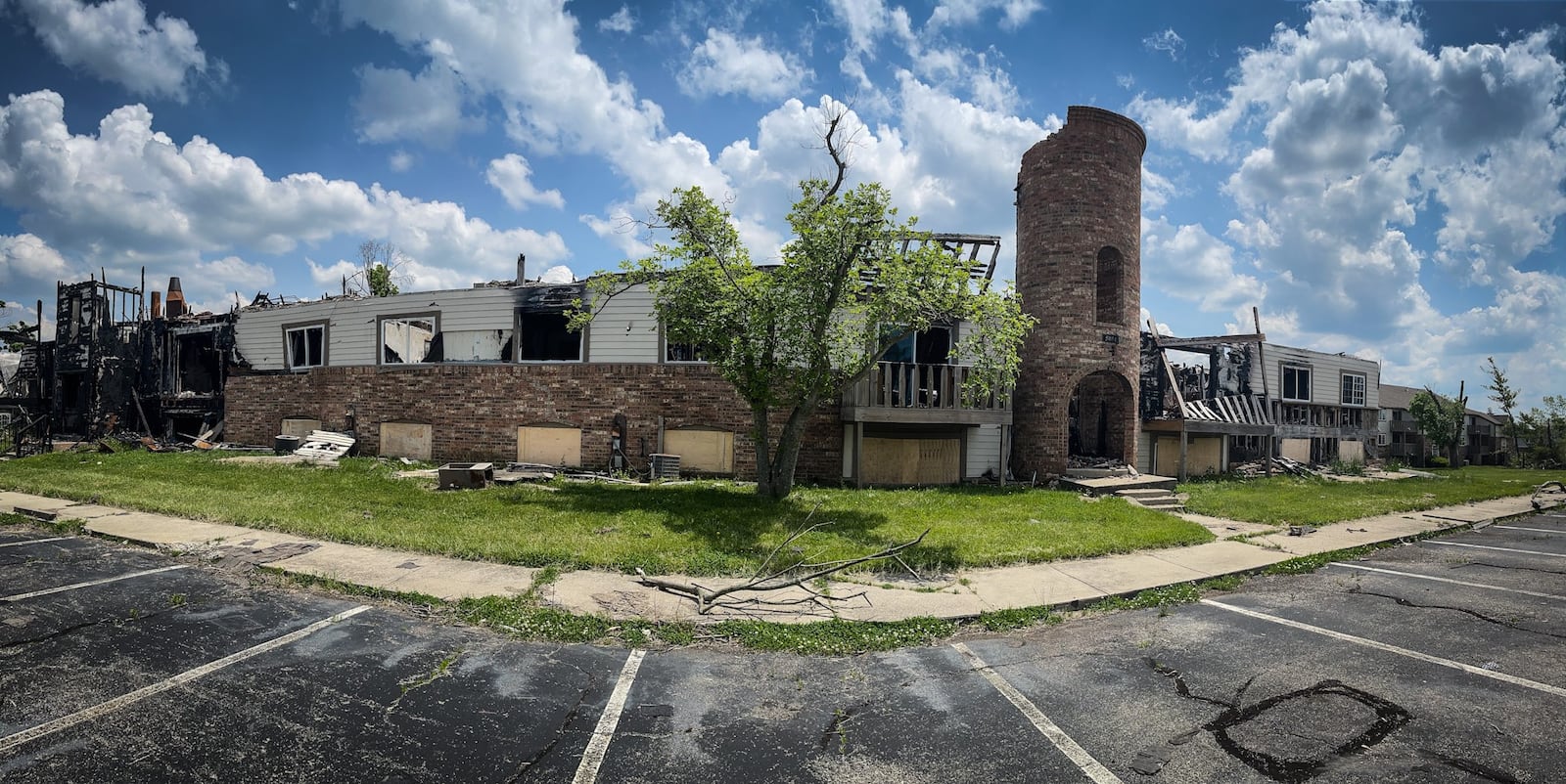 The Woodland Hills Apartments in Trotwood remain in ruins in May 2021, two years after the 2019 Memorial Day tornado. Hundreds of people were displaced, many leaving their belongings behind. FILE