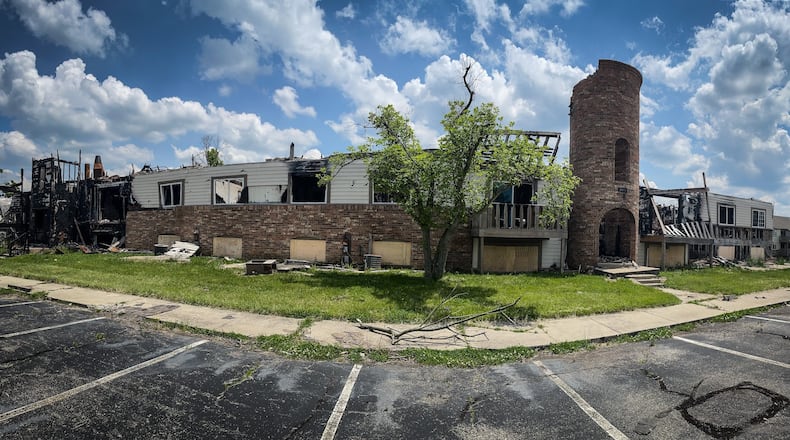 The Woodland Hills Apartments in Trotwood remain in ruins in May 2021, two years after the 2019 Memorial Day tornado. Hundreds of people  were displaced many leaving their belongings behind. JIM NOELKER/STAFF