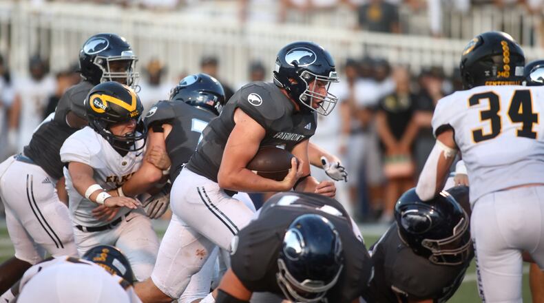 Fairmont's Brock Baker runs against Centerville on Friday, Sept. 13, 2024, at Roush Stadium. David Jablonski/Staff