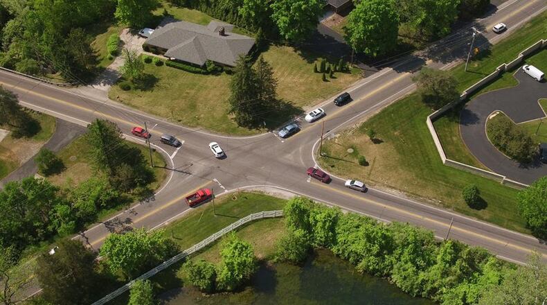 The intersection at Alex-Bell and Mad River roads will be replaced with a roundabout, the Montgomery County Engineer’s Office announced. However, the earliest construction would begin is in 2024.(TY GREENLEES / STAFF)
