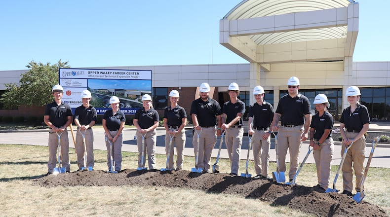 Students at the Upper Valley Career Center in Piqua take part in groundbreaking ceremonies Sept. 4 for the school's multimillion-dollar expansion and renovation project. CONTRIBUTED PHOTO