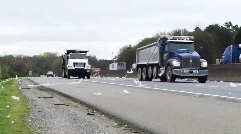 A tractor-trailer spilled hundreds of rolls of toilet paper Thursday morning all over Interstate 85 in North Carolina, according to a report.