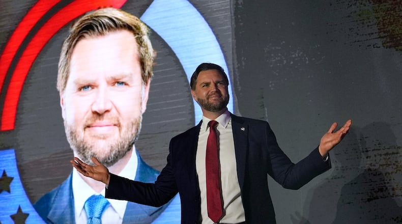Vice President JD Vance takes the stage during a "This Is the Turning Point" campus tour event at the University of Mississippi, in Oxford, Miss., Wednesday, Oct. 29, 2025. (AP Photo/Gerald Herbert)