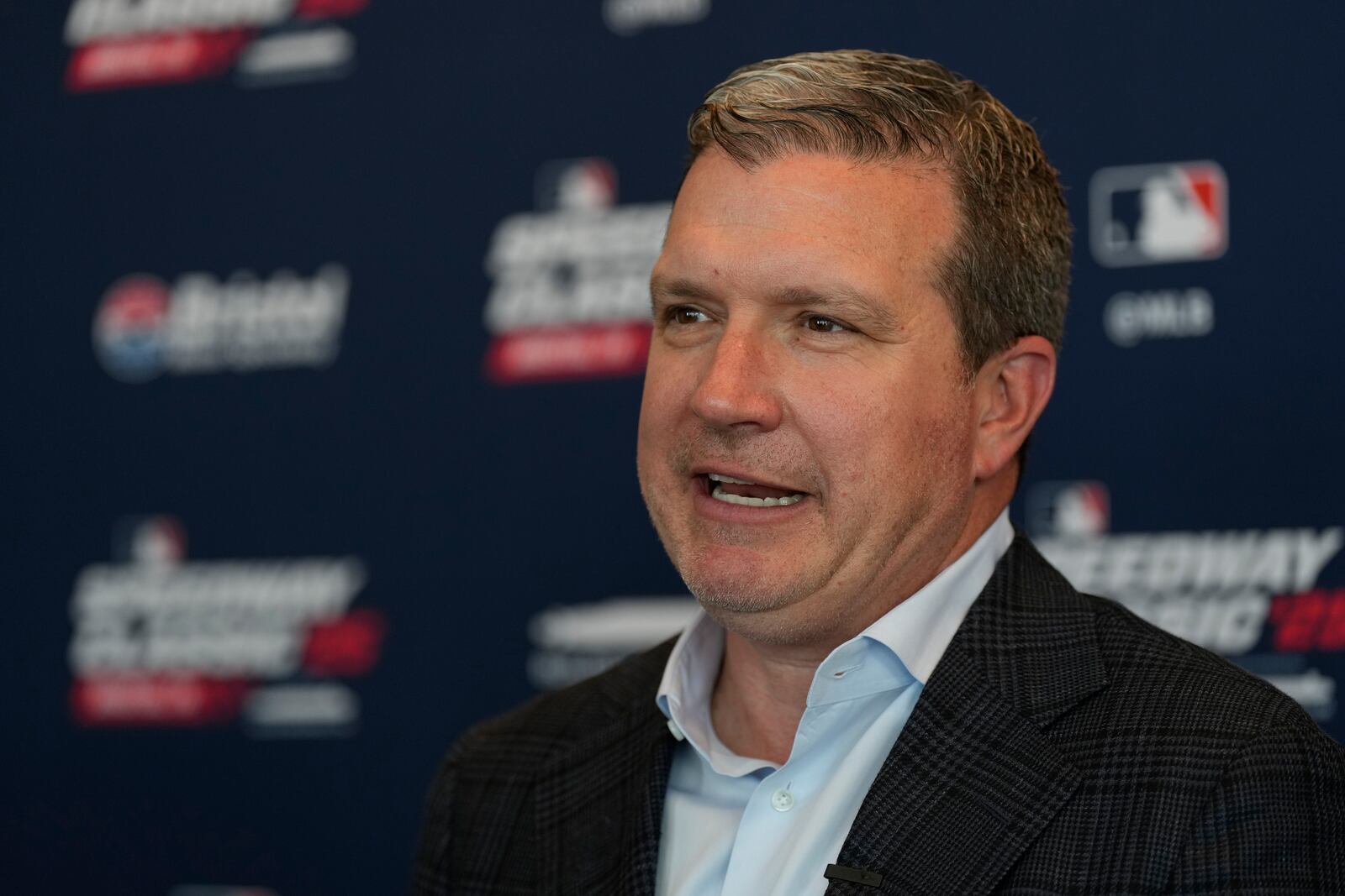 Jerry Caldwell, president of Bristol Motor Speedway, speaks during a news conference about the Speedway Classic baseball game, Tuesday, April 22, 2025, in Nashville, Tenn. (AP Photo/George Walker IV)