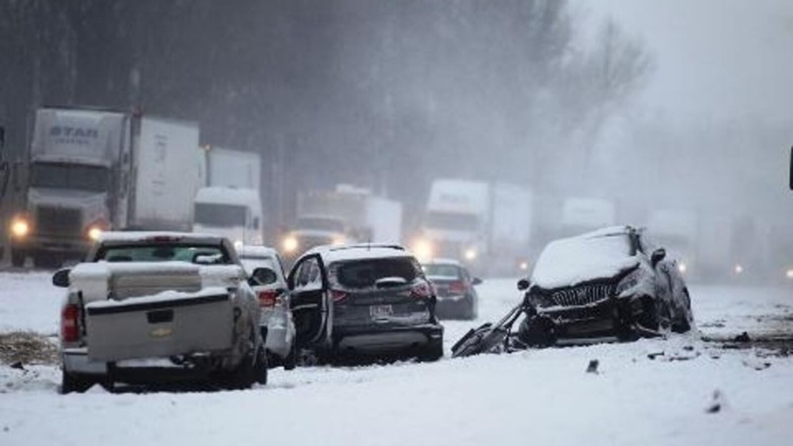 A snow squall caused white out conditions on I-75 in Shelby County, Ohio, March 24, 2015.