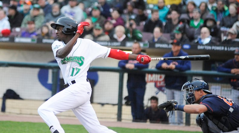 Dragons outfielder Mariel Bautista, shown earlier this season, had two hits in Monday’s loss at Fort Wayne. MARC PENDLETON / STAFF