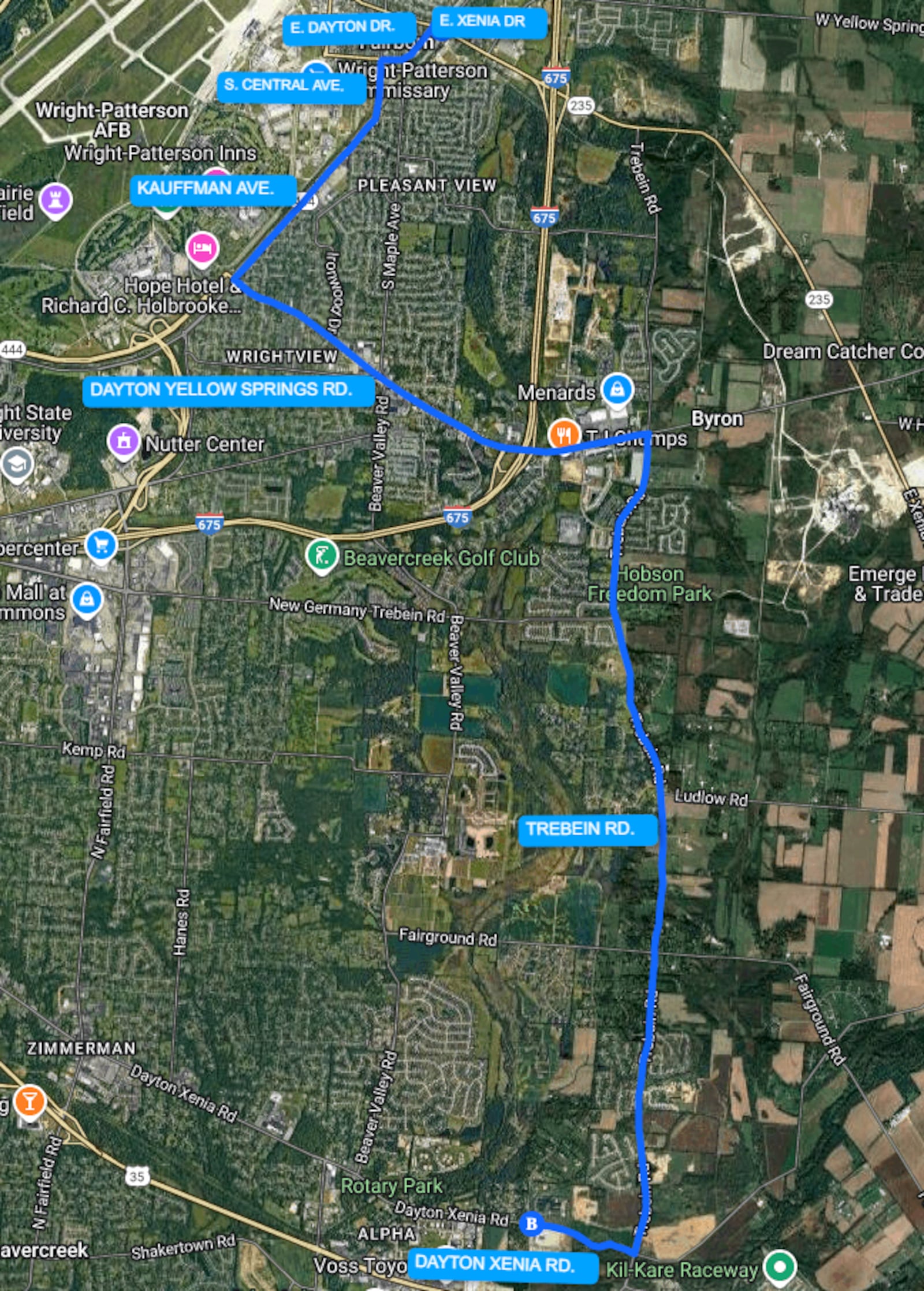 This map shows the route on which moving road closures will take place Wednesday Sept. 17, 2025, provided by the Greene County Engineer's Office. CONTRIBUTED