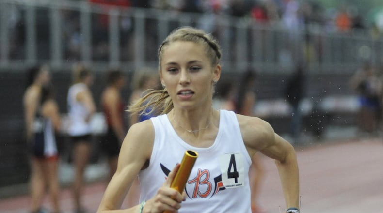 Beavercreek junior Taylor Ewert anchored the Beavers to a 3,200-meter relay record in the Division I regional track and field meet at Wayne High School on Wednesday, May 22, 2019. MARC PENDLETON / STAFF