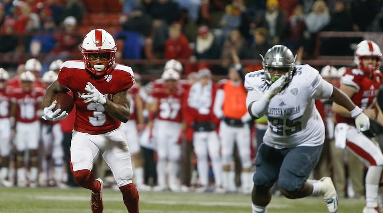 OXFORD, OH - NOVEMBER 15: Kenny Young #3 of the Miami Ohio Redhawks runs into the endzone for a touchdown against the Eastern Michigan Eagles during the first half at Yager Stadium on November 15, 2017 in Oxford, Ohio. (Photo by Michael Reaves/Getty Images)
