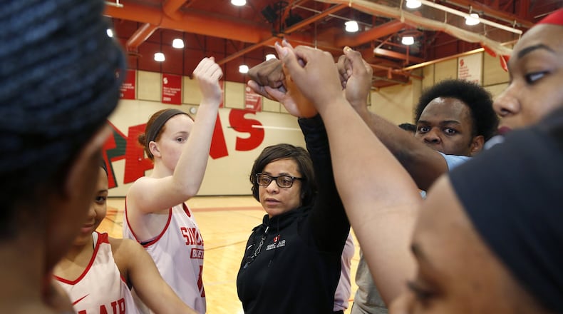 Victoria Jones is the head coach of the Sinclair Community College’s women’s basketball team. Jones also works with inmates taking college courses at the Dayton Correctional Institution. LISA POWELL / STAFF