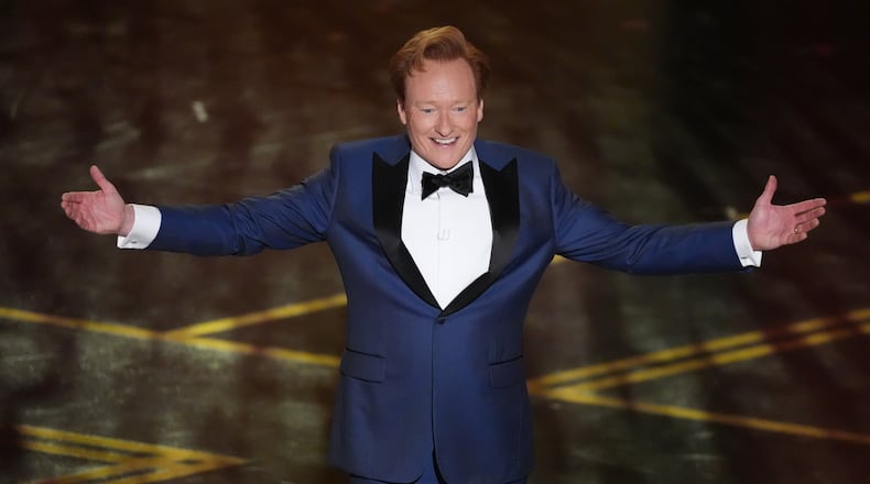 Host Conan O'Brien appears during the Oscars on Sunday, March 15, 2026, at the Dolby Theatre in Los Angeles. (AP Photo/Chris Pizzello)