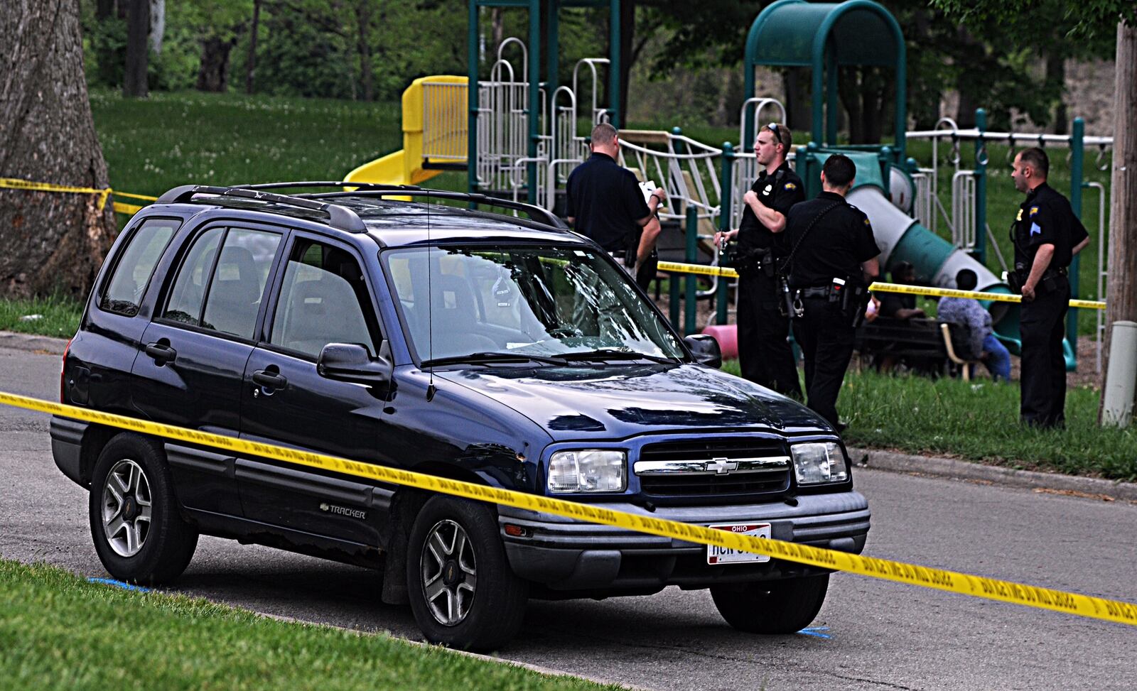 This is the SUV that hit and killed a child Friday night, May 11, 2018, in the 500 block of Ingram Street in Dayton. (Marshall Gorby/Staff)