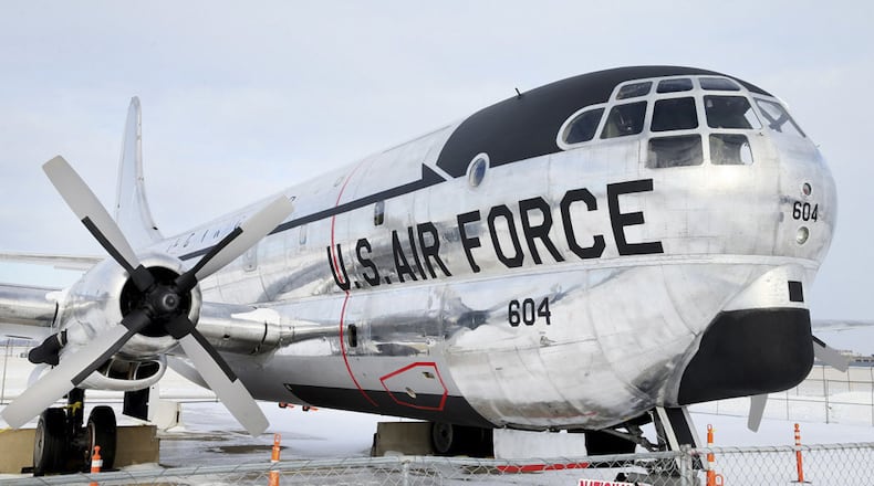 This Wednesday, Jan. 17, 2018 photo shows the results of a restored 1953 Boeing KC-97G Stratofreighter in Cleveland. A convention center in Cleveland says it's turning the Cold War-era aircraft into a stationary restaurant in a bid to attract more visitors with a distinctive dining experience. The I-X Center hopes to renovate the interior of the air tanker into a 50-seat restaurant by 2020. (Chuck Crow/The Plain Dealer via AP)