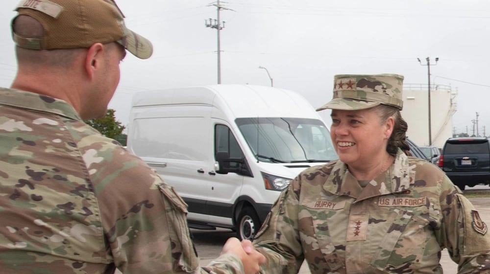 Lt. Gen. Linda S. Hurry, now commander of Air Force Materiel Command, arrived at 96th Logistics Readiness Squadron materiel management flight, Eglin Air Force Base, Fla., May 2, 2024. Air Force photo by Michelle Gigante
