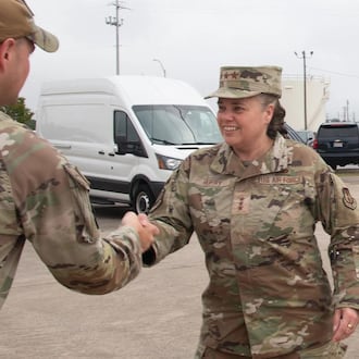 Lt. Gen. Linda S. Hurry, now commander of Air Force Materiel Command, arrived at 96th Logistics Readiness Squadron materiel management flight, Eglin Air Force Base, Fla., May 2, 2024. Air Force photo by Michelle Gigante