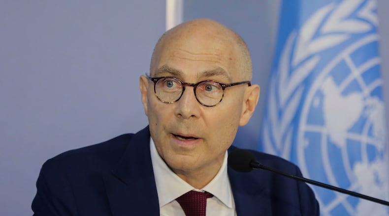 FILE - U.N. High Commissioner for Human Rights (UNHCR), Volker Turk, speaks during a press conference in Colombo, Sri Lanka, on June 26, 2025. (AP Photo, File)