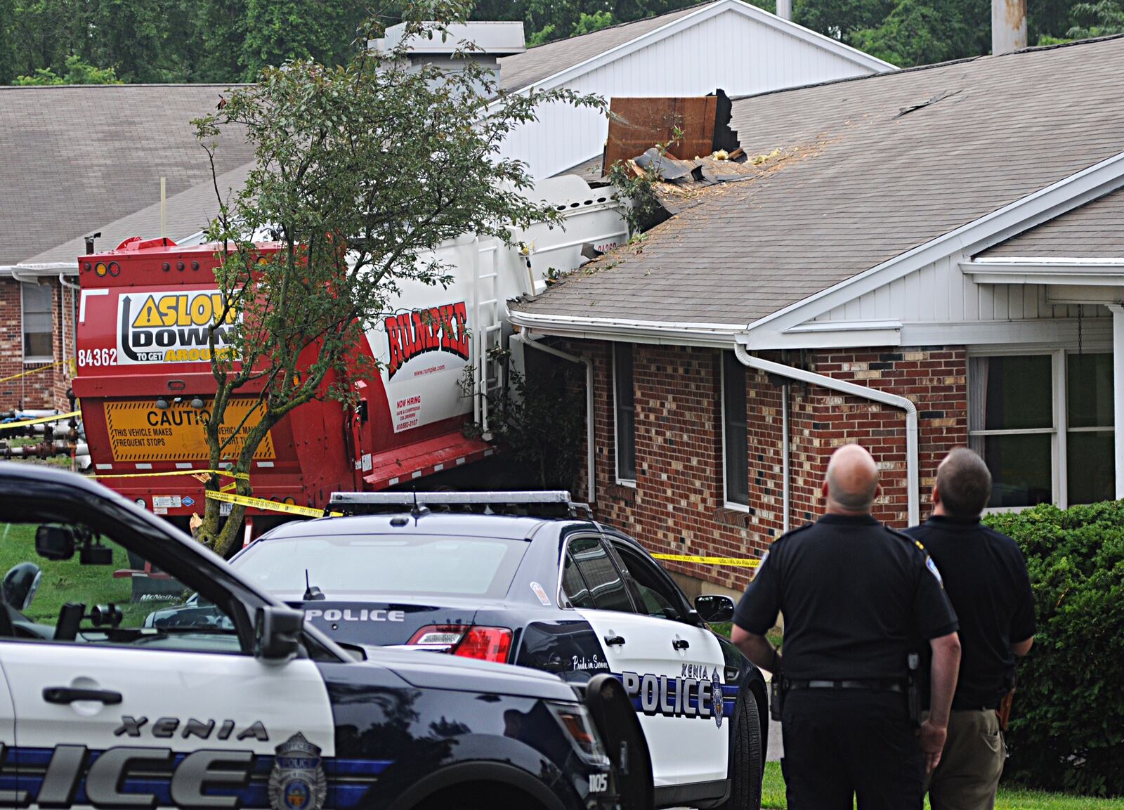 Police cruisers on scene at Greenewood Manor nursing home after a garbage truck crashed into the facility on Thursday, June 21, 2018. Staff photo/Marshall Gorby