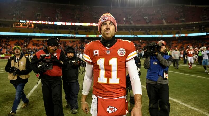 Kansas City Chiefs quarterback Alex Smith (11) walks off the field after the Chiefs lost to the Tennessee Titans, 22-21, on January 6, 2018, during the AFC Wild Card playoff game at Arrowhead Stadium in Kansas City, Mo. (David Eulitt/Kansas City Star/TNS)