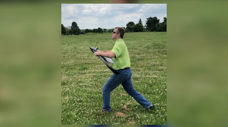 Rob Beeler of AES of Ohio readies to launch at drone.
