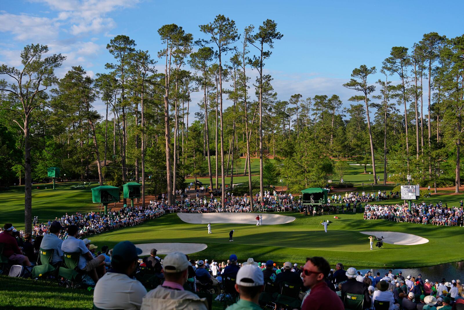 Scottie Scheffler putts on the 16th hole during the second round at the Masters golf tournament, Friday, April 11, 2025, in Augusta, Ga. (AP Photo/Julia Demaree Nikhinson)