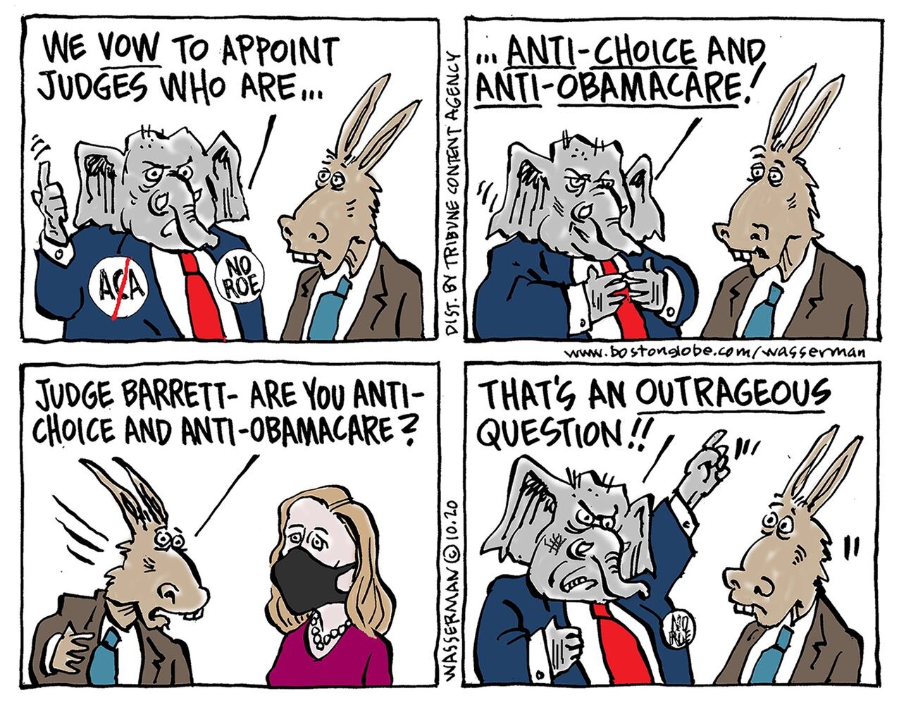 Week in cartoons: Town halls, Amy Coney Barrett and more